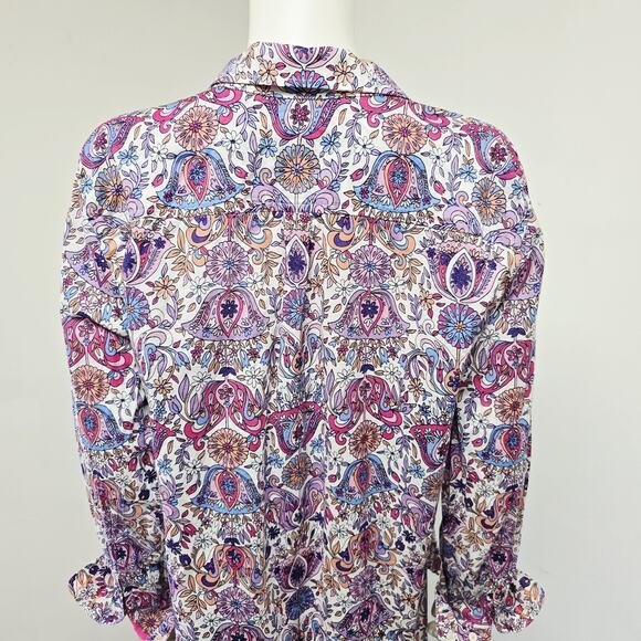 Talbots Shirt Size XL Contrast Cuffs Button Front Purple Floral Art Nouveau - Picture 6 of 8